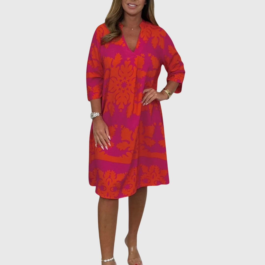 XIN YI | V-neck printed midi dress