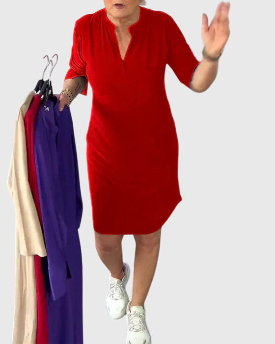 JIA HUI | Solid V-neck dress