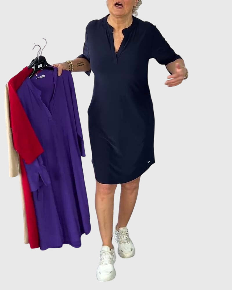 JIA HUI | Solid V-neck dress