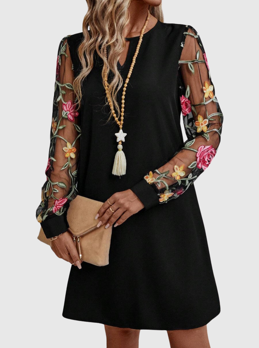 JORLI | Floral mini dress with sheer sleeves