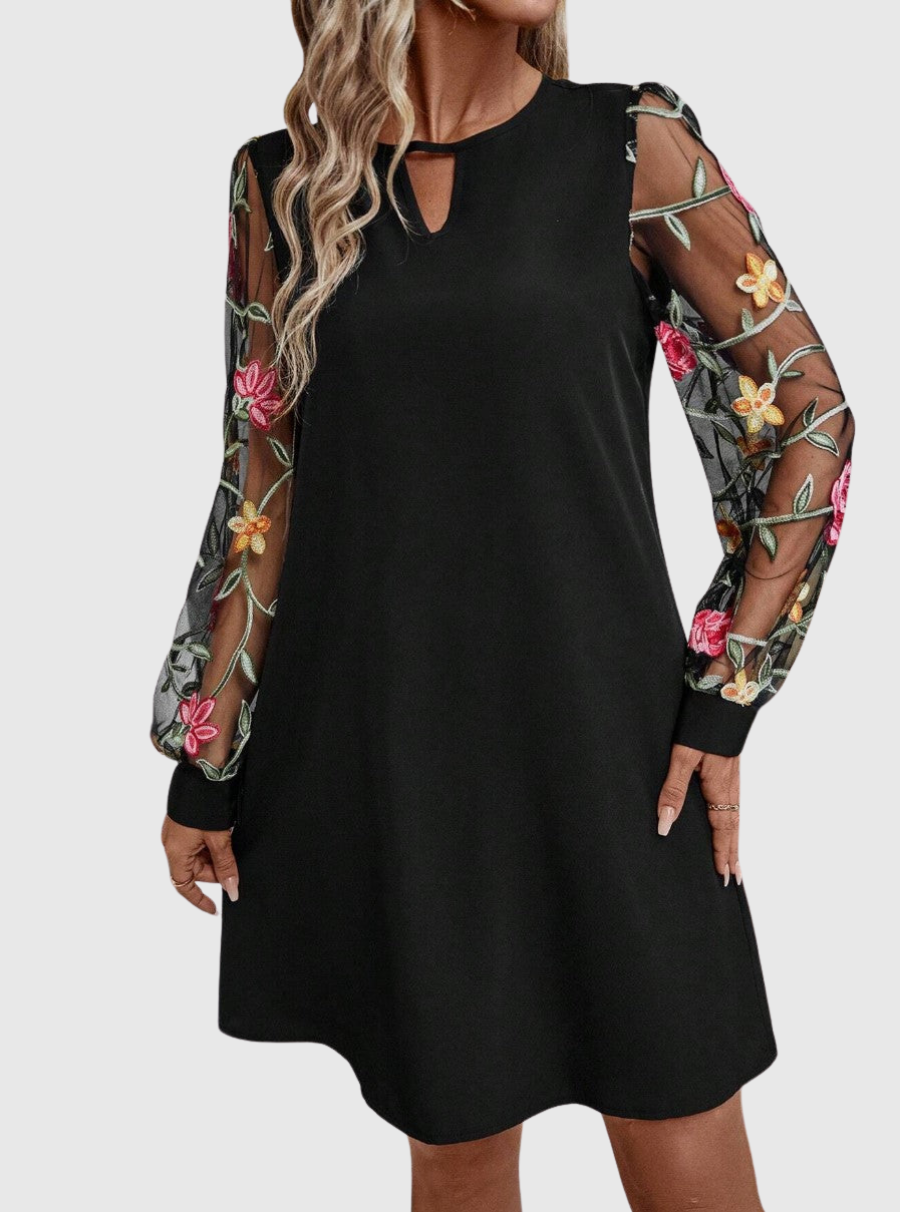 JORLI | Floral mini dress with sheer sleeves