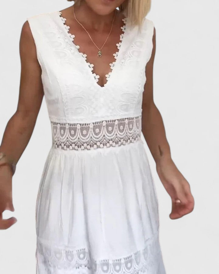 WEI TING | Tiered midi dress with crochet lace
