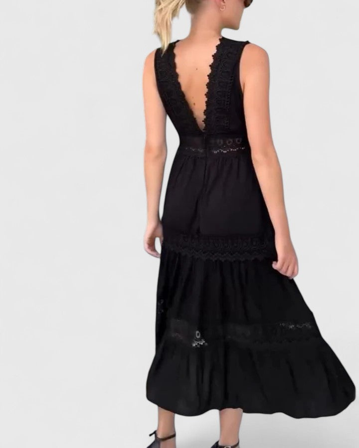 WEI TING | Tiered midi dress with crochet lace
