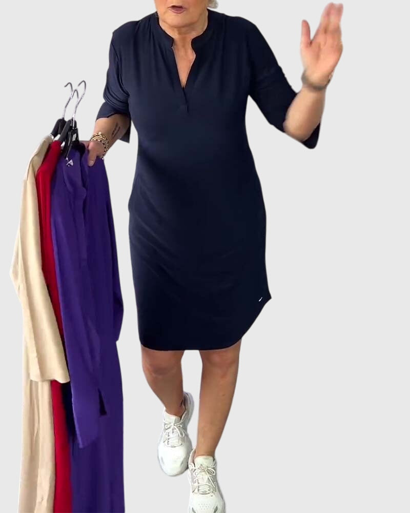 JIA HUI | Solid V-neck dress