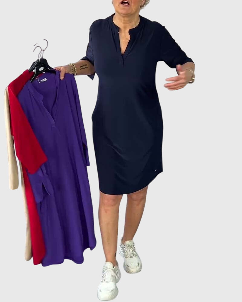 JIA HUI | Solid V-neck dress