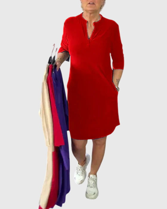 JIA HUI | Solid V-neck dress