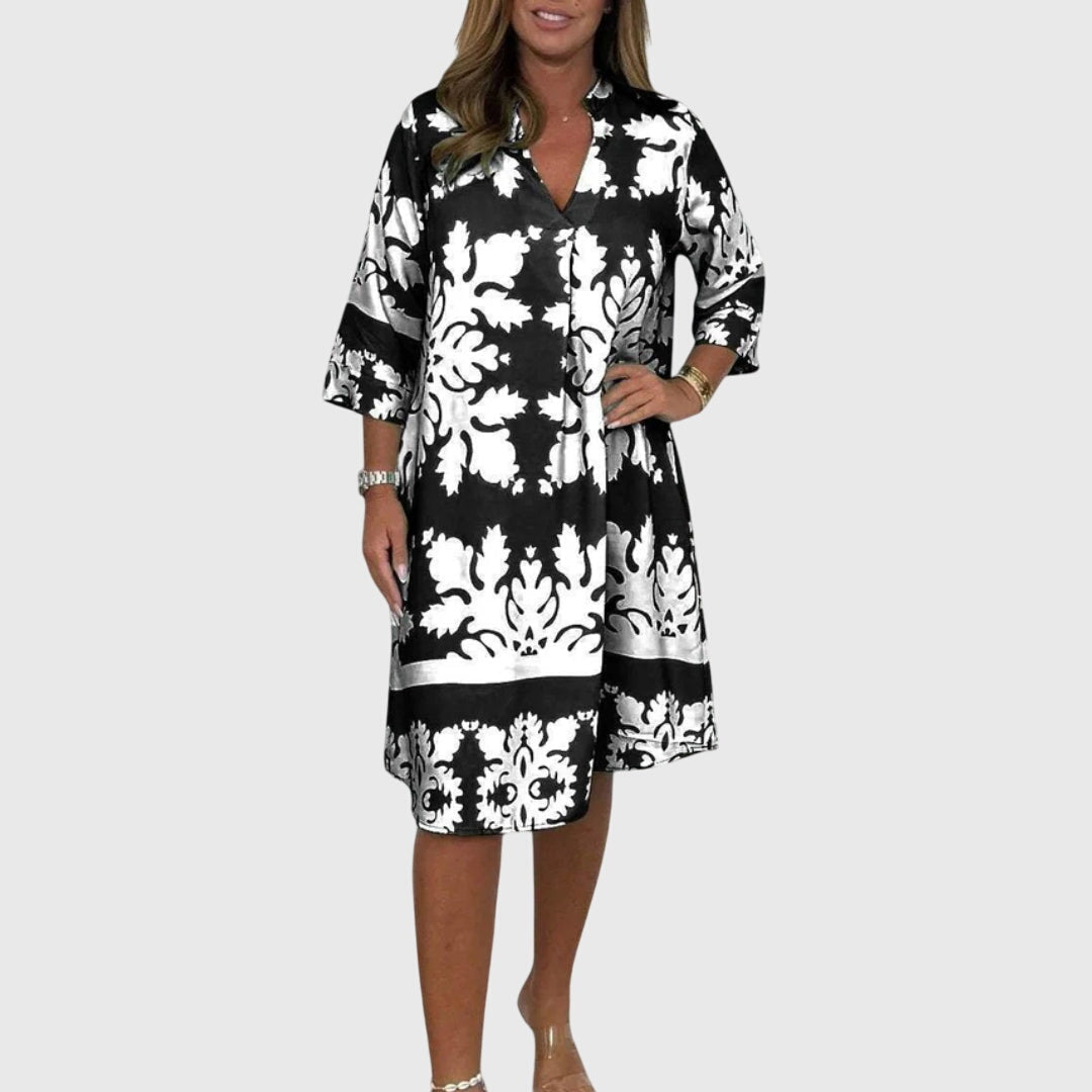VALERIE | V-neck printed midi dress