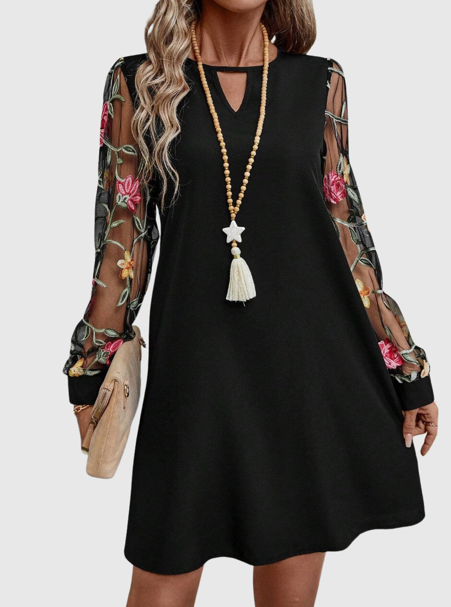JORLI | Floral mini dress with sheer sleeves