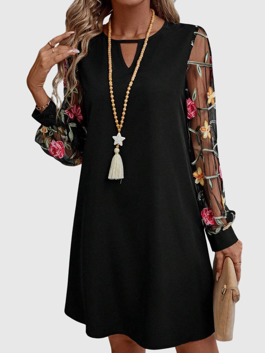JORLI | Floral mini dress with sheer sleeves