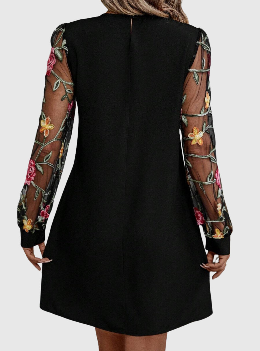 JORLI | Floral mini dress with sheer sleeves