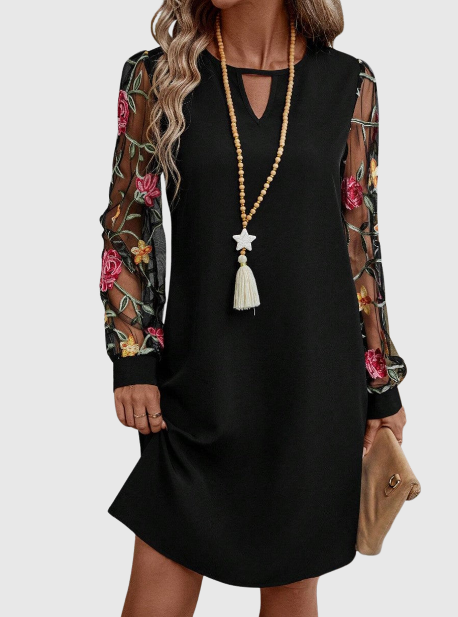 JORLI | Floral mini dress with sheer sleeves