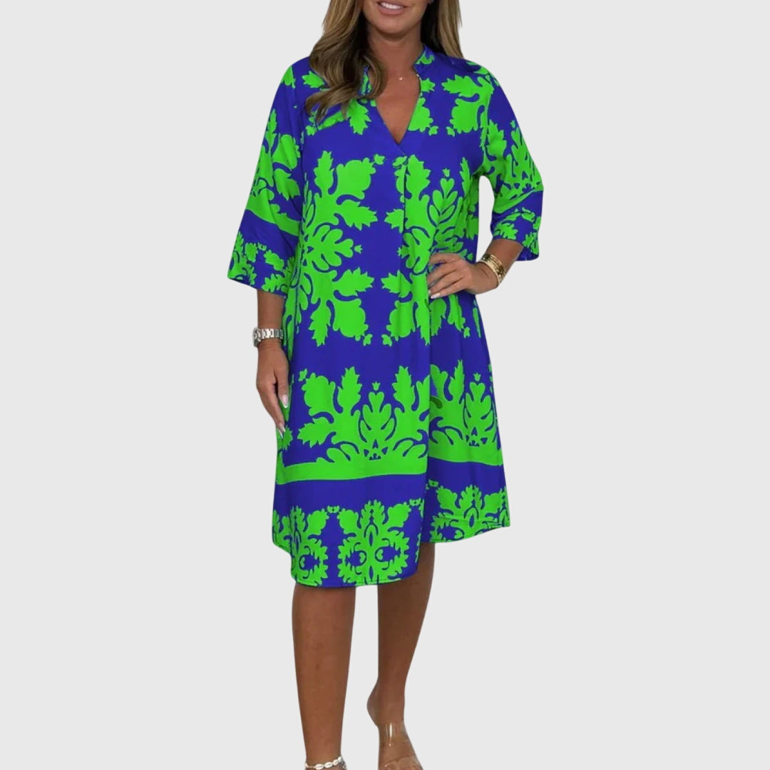 XIN YI | V-neck printed midi dress