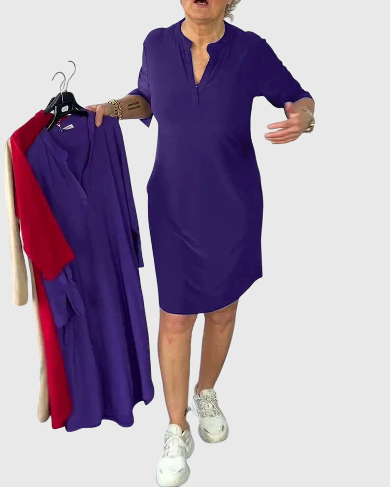 JIA HUI | Solid V-neck dress