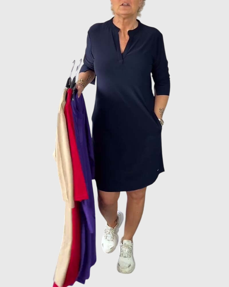 JIA HUI | Solid V-neck dress