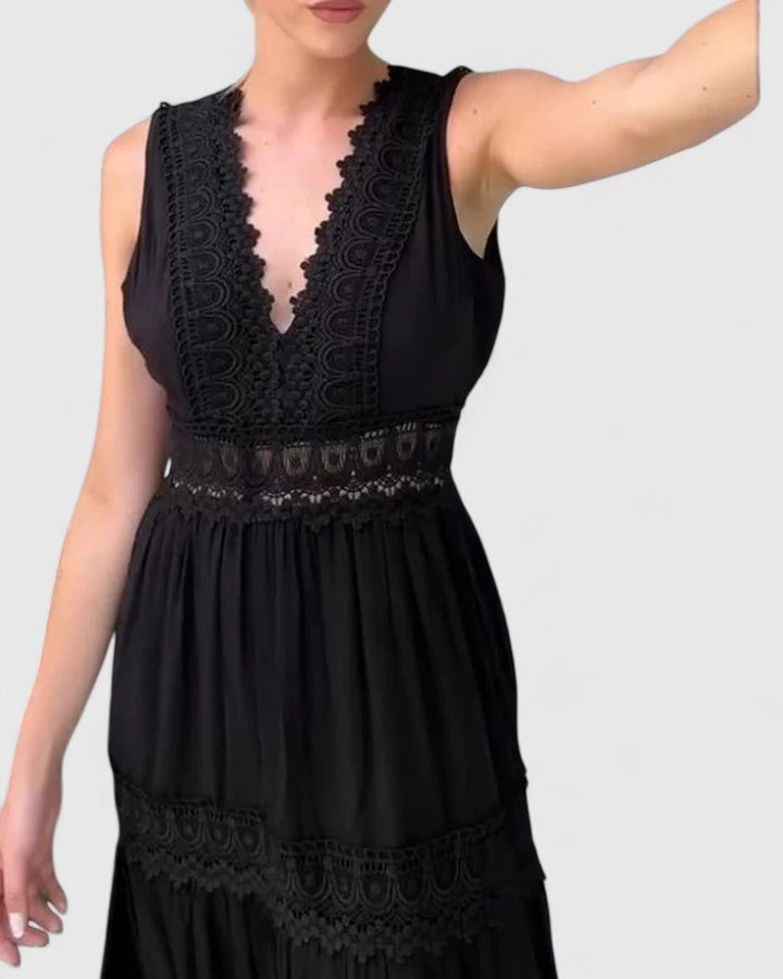 WEI TING | Tiered midi dress with crochet lace