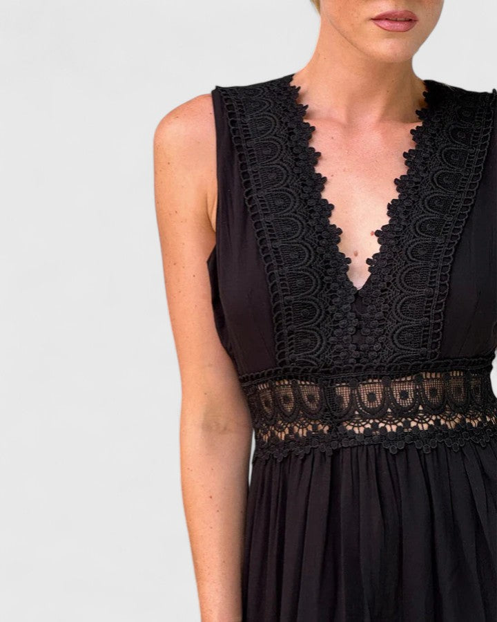 WEI TING | Tiered midi dress with crochet lace