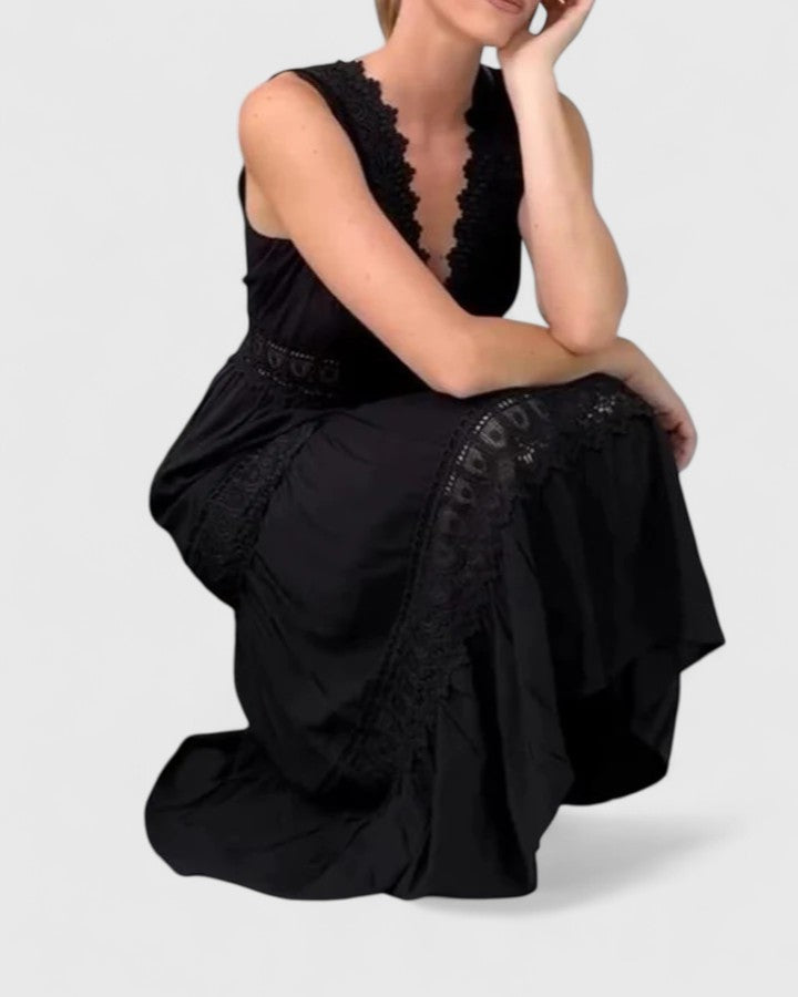 WEI TING | Tiered midi dress with crochet lace
